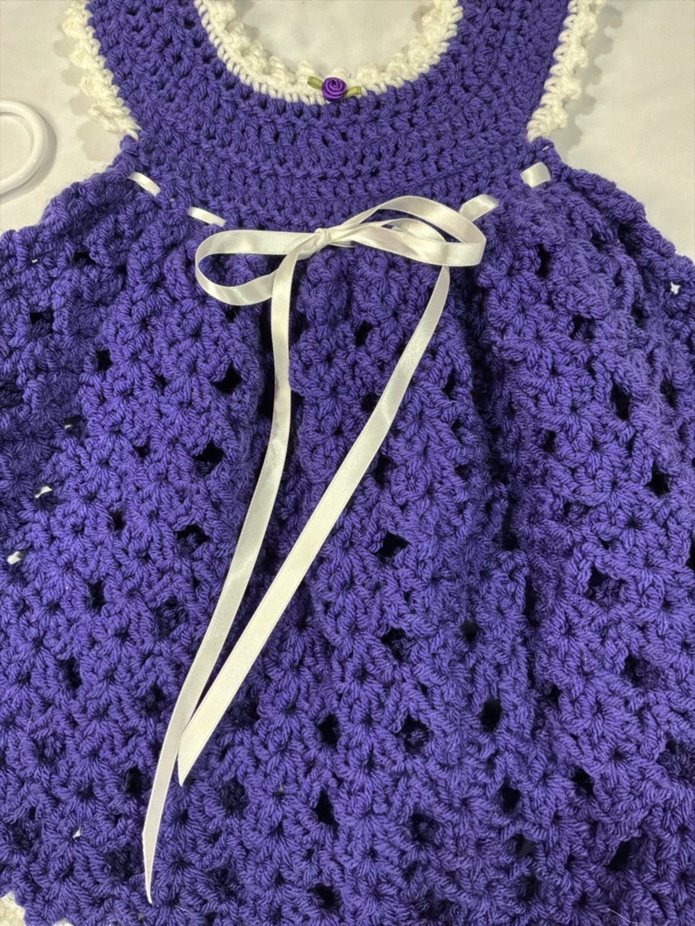 Handmade Purple and White Crochet Kids Dress